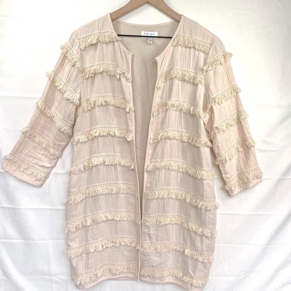 Anthropologie Jackets & Blazers - HARLYN by Anthro Boho Duster Jacket Cream Size M Bohemian Festival Lace Fringe